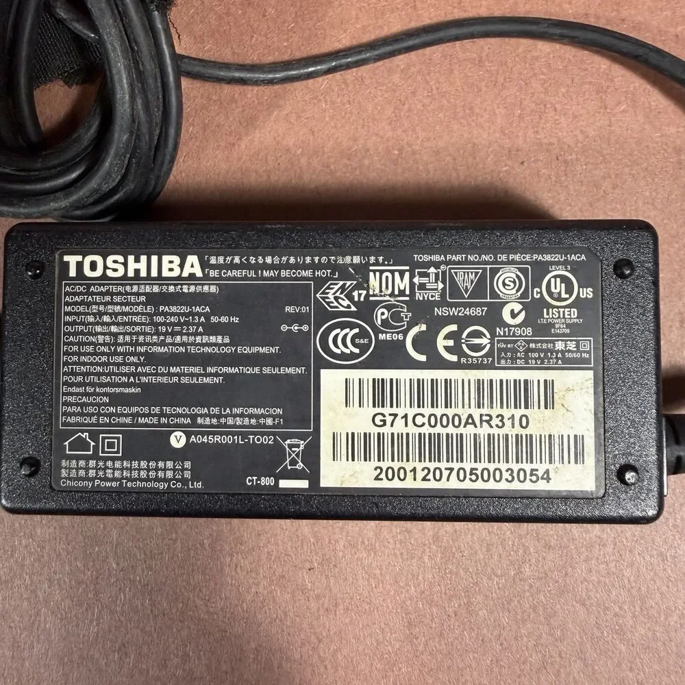 Genuine Toshiba Laptop Charger AC Adapter Power Suply PA322U-1ACA 19V 2.37A